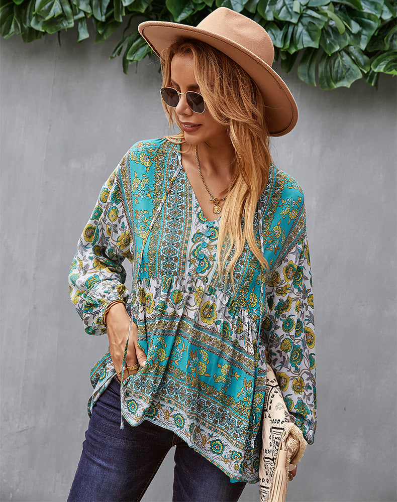 Bohemian Casual Long Sleeve Printed Shirt - Image 10