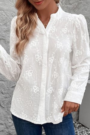 Women Hollow Lace Jacquard Shirt