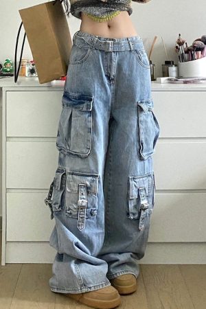 Wide Leg Pocket High Waist Loose Jeans