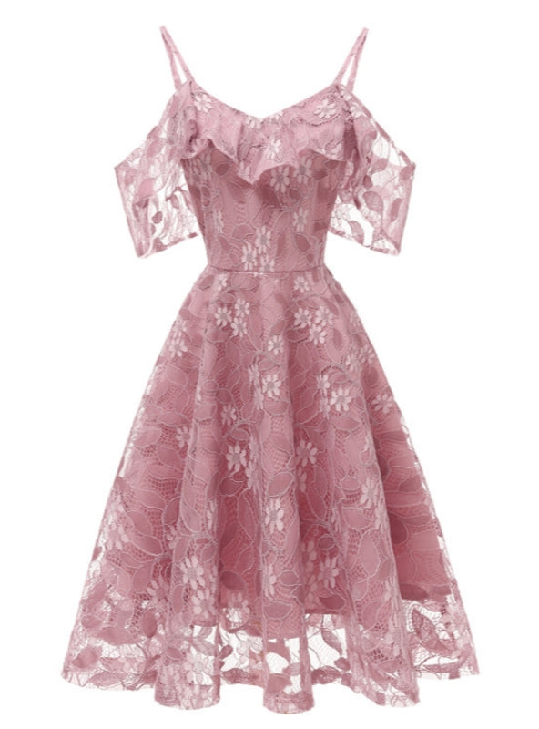 Lace suspender lace sleeve dress