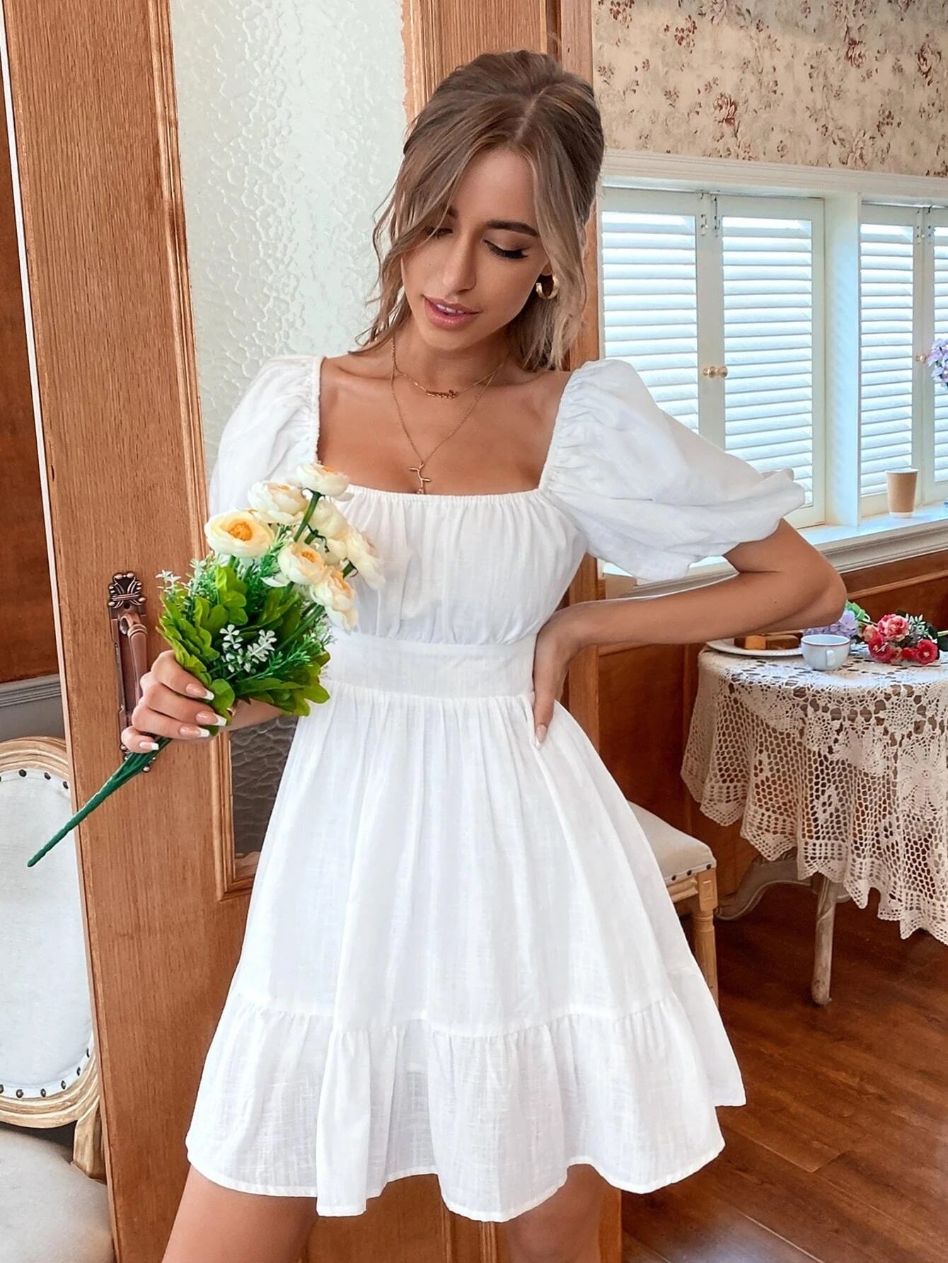 Bow Backback Square Neck Dress - Image 3