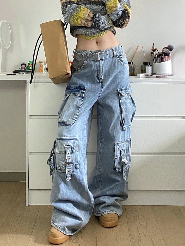 Wide Leg Pocket High Waist Loose Jeans - Image 2