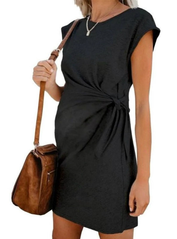 Popular Pure Color Tie-in Waist Pregnant Women's Dress - Image 3