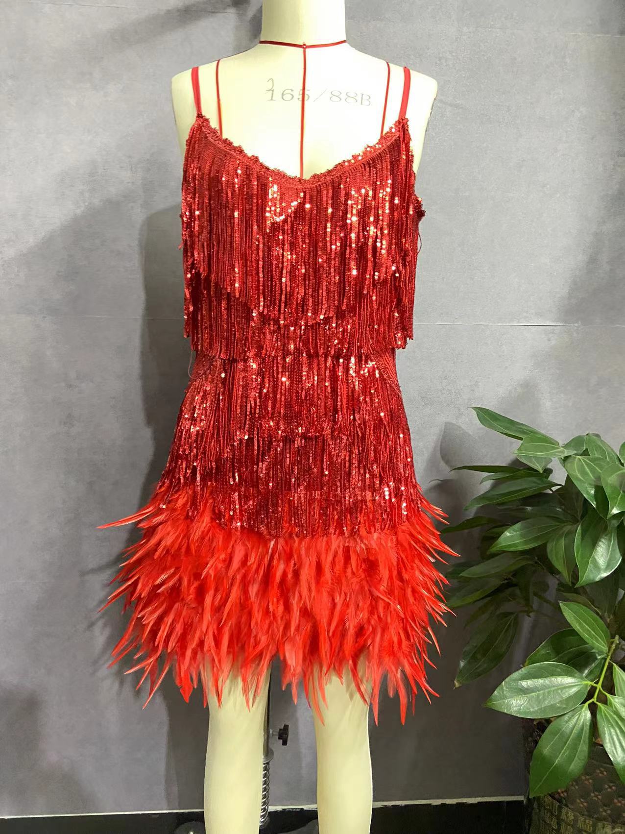Sequin Feather Stitching Dress - Image 9