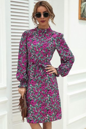 Print Slimming Long Sleeve Dress
