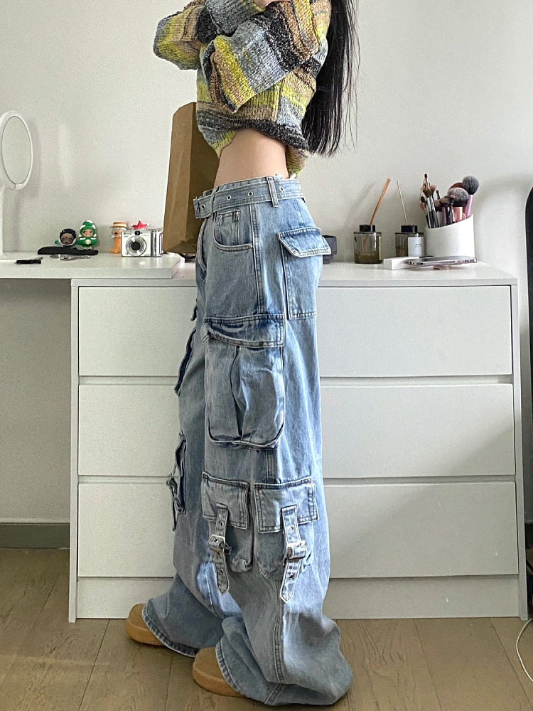 Wide Leg Pocket High Waist Loose Jeans - Image 4