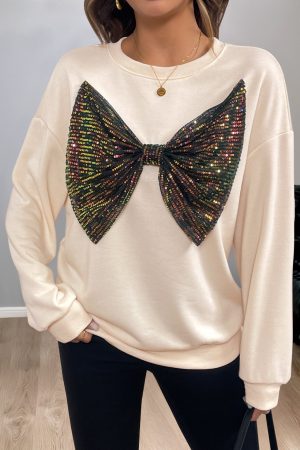 Festival Sequined Bow Round Neck Shirt