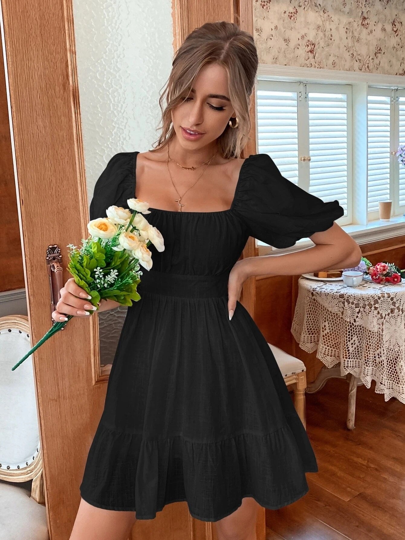 Bow Backback Square Neck Dress - Image 5