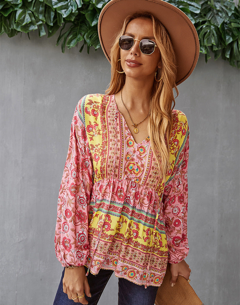 Bohemian Casual Long Sleeve Printed Shirt - Image 5