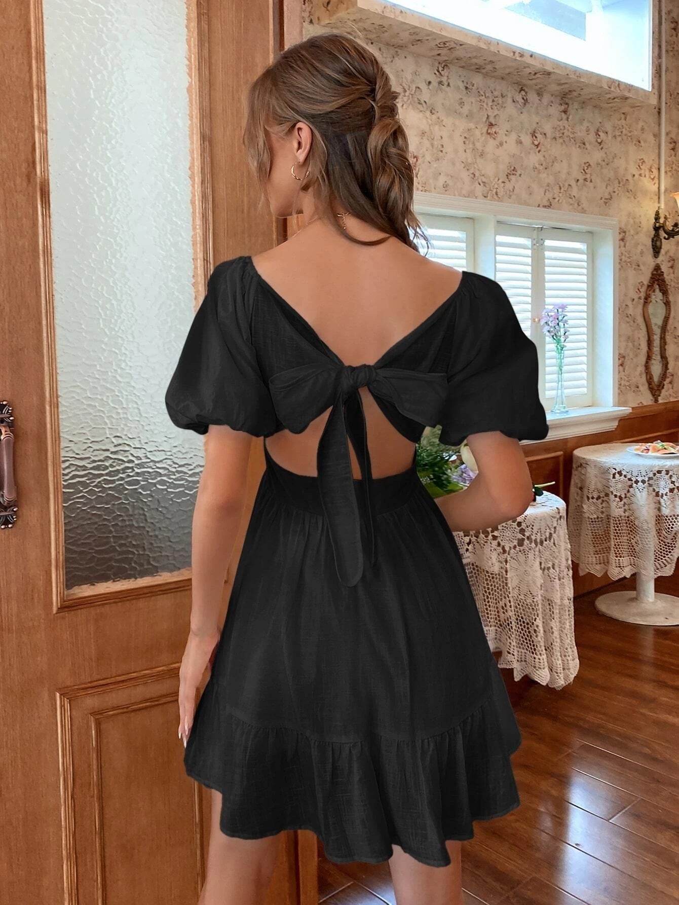 Bow Backback Square Neck Dress - Image 6