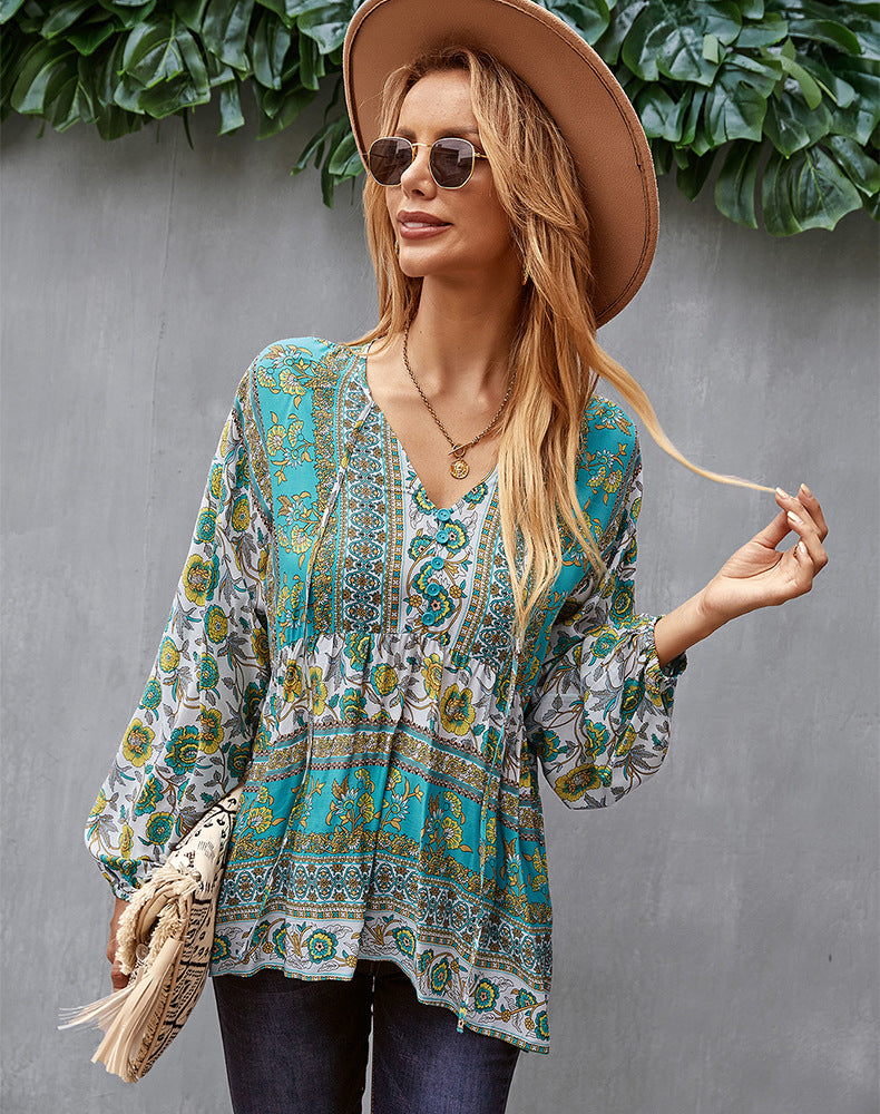 Bohemian Casual Long Sleeve Printed Shirt - Image 9